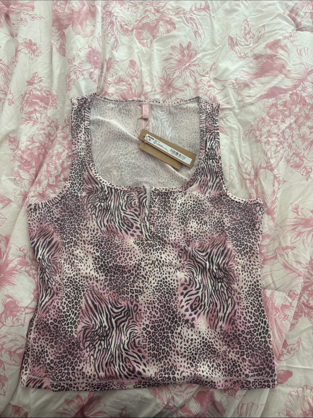 SKIMS Pink Animal Print Scoop Tank Top